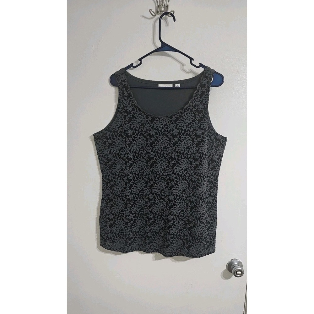 Susan Graver Lace Front Tank Top Large Gray Modern Summer Shirt Elegant Lined